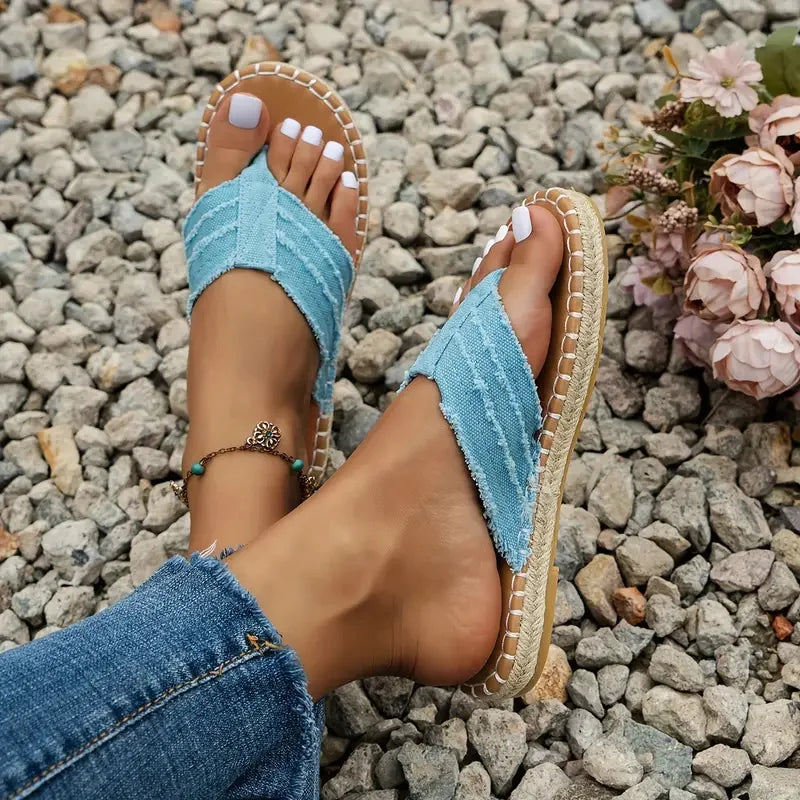 Odalli's Denim Frayed Flip Flops