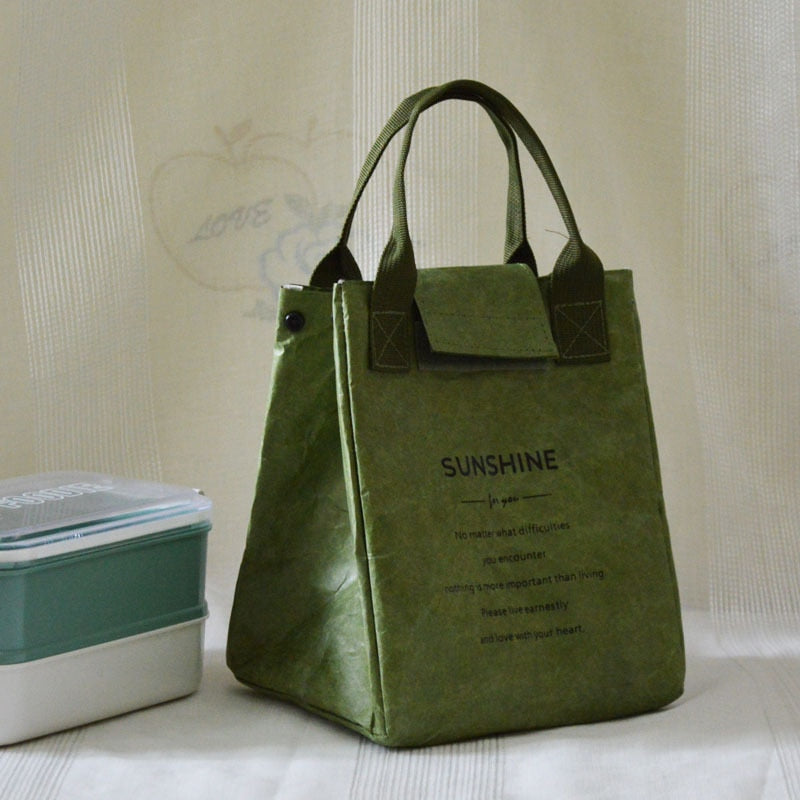 Leakproof Insulated Lunch Bag - Foldable & Reusable Kraft Paper Container.