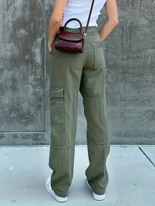 High Waist Vintage Green Cargo Pants for Women